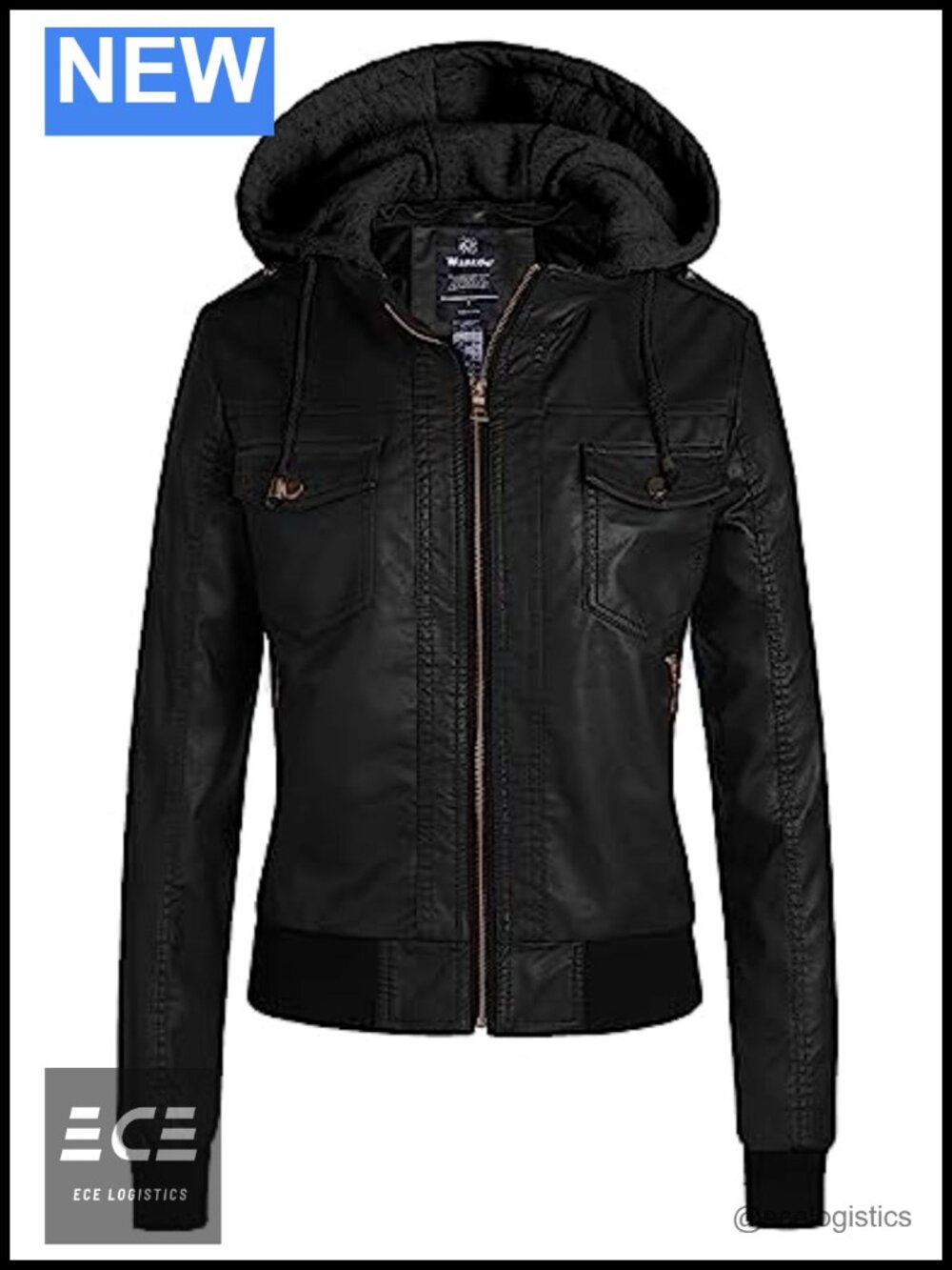 Faux Leather Jacket Women PU Moto Biker Bomber Motorcycle Coat Hooded